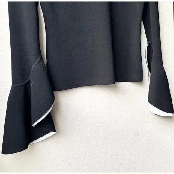 Anthropologie Milly NYC Black Knit Sweater Top Chic French Dramatic Sleeve Med - Picture 4 of 14